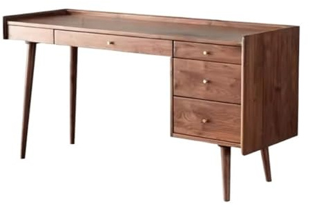 ZENGXJYCQINGJIANG Gaming Desk Walnut Wood Laptop Desk Writing with Storage, Modern Home Office Workstation with 4 Drawers(M)