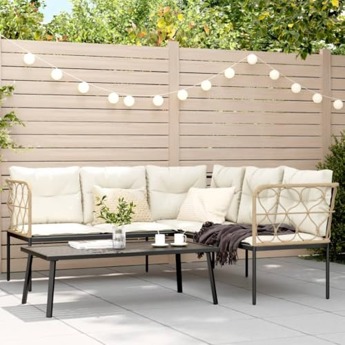 Qnhdfrt Garten Sofa Garnitur L Form Outdoor Lounge Set Schwarz Braun mit Kissen für Terrasse Garten Balkon