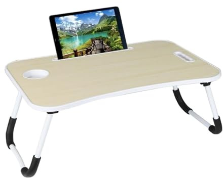Bdit Accessori Vassoio per la Colazione e da Letto 60x40x26 cm – Tavolino Pieghevole con Leggio, Tavolo Multifunzionale per Laptop, Tablet, Lettura e Lavoro da Casa (Beige)