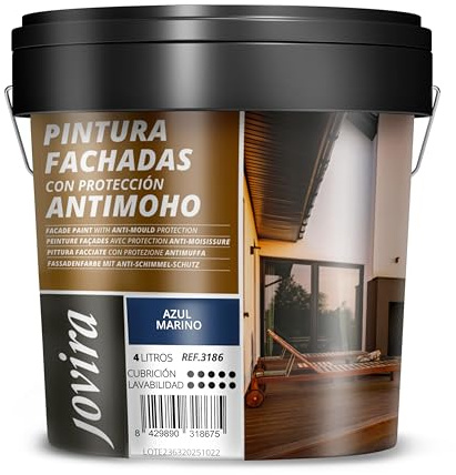 JOVIRA PINTURAS PINTURA FACHADAS ANTIMOHO. Repelente al agua, impermeable y anti fisuras. (4 Litros, Azul Marino)