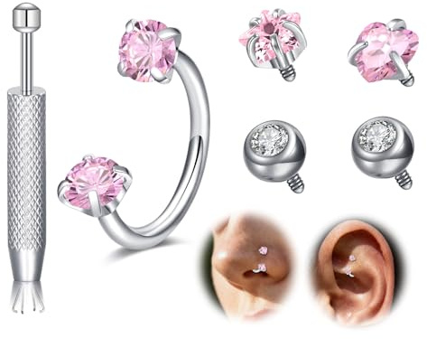 VFUN 18g Innengewinde Hufeisen Nasenring Septum Piercing Mit Diamant-Ersatzkappen Edelstahl 8mm Hypoallergener Nasenringschmuck Für Damen Und Herren