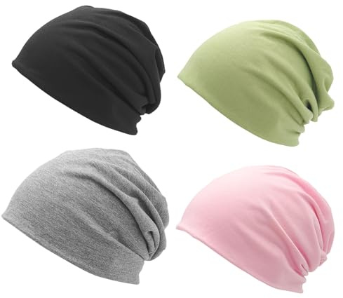 4 Pièces Bonnet de Nuit en Bambou Chapeaux de Chimio pour Chimiothérapie et Perte de Cheveux Dormir Cyclisme