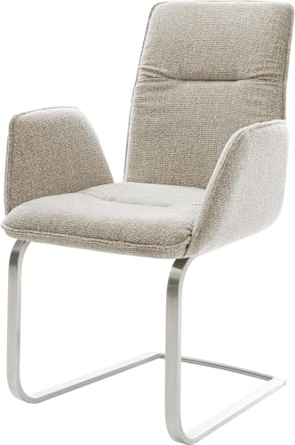 DELIFE Schwingstuhl Vinja-Flex Freischwinger flach Edelstahl Webstoff Soft Beige