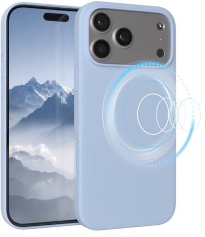 EAZY CASE Magnetische Silikon Hülle für iPhone 17 Pro Max - MagSafe-kompatibel, Premium-Liquid-Silikon, Stoßfest, Kameraschutz, Mikrofaser-Innenfutter, Slim Cover Handyhülle Bumper - Hellblau Blau