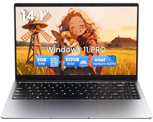 Kayoote 2026 Laptop da 14,1 Pollici, Computer portatile, Portatile 8 GB RAM 512 GB SSD, Pentium N3710, Display HD Notebook Laptop, 180°Chiusura Aperta, 4000 mAh, WiFi5, Supports TF Cards
