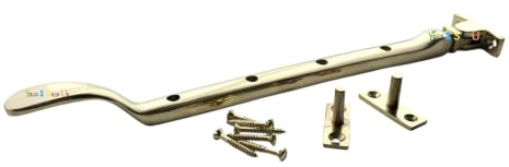 Brass Plated Casement Stay, 250mm, Polished Brass Finish, 2 Pin, Universal Non-Handed Fitment, for Timber Windows, with Fixings Included