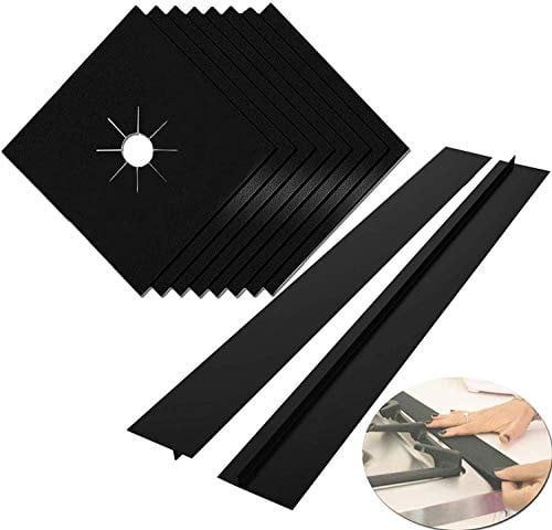 8 Pcs Gas Hob Covers for Gas Cookers, MSDADA Reusable Stove Burner Covers with 2 Pcs 21” Stove Counter Gap Cover, Non-Stick Gas Hob Range Protectors, Induction Hob Protector Mat(8 Black&2 Black)