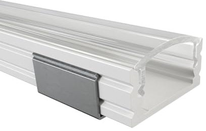 Alumino | LED Aluminiumprofil Weiß | 200 cm | Aufputzprofil | Klare Abdeckung | mit Zubehör | für 12 mm LED-Streifen | 2m | Elbe
