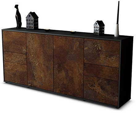 Stil.Zeit Sideboard Gemma, Korpus anthrazit matt, Front Industrie-Design Rost (180x79x35cm) Push-to-Open Technik & Leichtlaufschienen