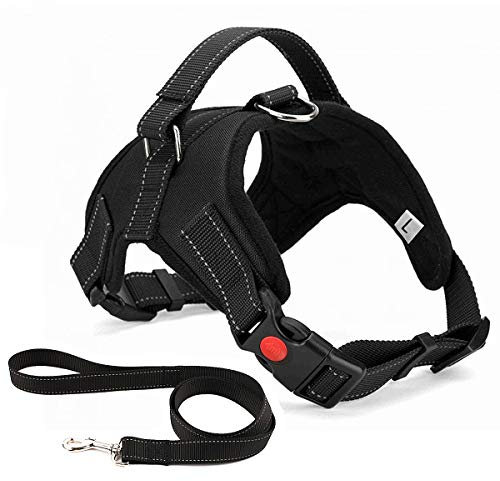 Musonic No Pull Dog Harness Breathable Adjustable Comfort Free Lead Included for Small Medium Large Dog Best for Training Walking L Black