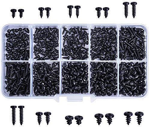 500 Stück Blechschrauben Kreuzschlitzschrauben Kohlenstoffstahl Selbstschneidende Schraube, Schwarz Kreuzschlitz Schrauben Sortiment Linsenschrauben für Holz Weichmetall - M2 M2.3 M2.6 M3