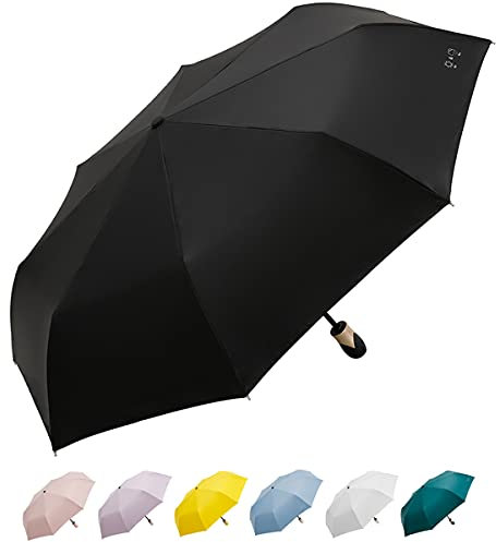 Kompakter Regenschirm Sturmfest mit Auf-Zu-Automatik,Transportabel Schirm mit UV-Schutz (50),Klein Stabiler Faltbarer Taschenschirm;Teflonbeschichtung,Ergonomischer Griff, Schirm-Tasche - Schwarz