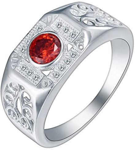 AMDXD Ringe Verlobung Herren, mit Rot Zirkonia Hohl Muster Freundschaftsringe Silber Partnerringe Versilbert Gr.57 (18.1)