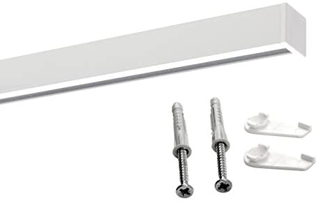 Deco-Raum Gardinenschiene auf Maß Aluminium Innenlauf eckig flach Deckenbefestigung Vorhangstange Flächenvorhang Schiene Innenlaufstange für Vorhänge mit Spannriegel weiss 240cm geteilt Square