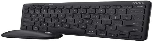 Trust Lyra Pack Teclado y Ratón Inalámbrico Bluetooth, QWERTY Español, 84% Plástico Reciclado, Combo Recargable Compacto para Windows, Mac, PC, Portátil, Tablet, iPad, Android, iOS, Negro