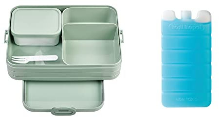 Mepal Brotdose Large 1500 ml Set mit Kühlakku | Bento Lunchbox mit Fächern & Gabel | für 4 Sandwiches oder 8 Brotscheiben | mikrowellengeeignet (ohne Deckel) | BPA-frei | Nordic Sage