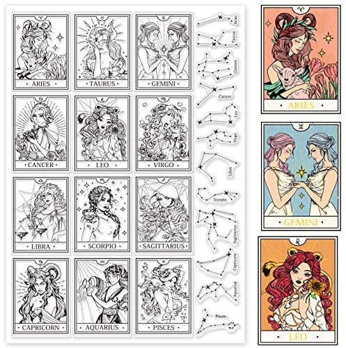 INFUNLY Sternbilder Klare Stempel 12 Göttinnen Silikonstempel Widder Löwe Gummistempel Transparent Klare Stempel Für Die Kartenherstellung Für DIY Tagebuch Scrapbooking Prägung Fotoalbum Dekorativ