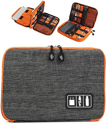Double Layer Cable Storage Organiser Bag Tidy Travel Pouch Handbag Portable Waterproof Electronic Accessories Gadget Tech Capacity Carry Case for Charger, Memory Card, PowerBank,Hard Drive,Cable,Tools