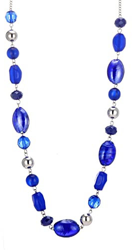 FULU AUTUMN Lange Perlenkette Damen Boho Lange Stein Kette Statement Schmuck Beste Freundin Geschenke(10-Sapphire)