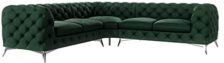 S-Style Möbel Maria Ecksofa 5 Sitzer Chesterfield Eckcouch Sofa Für Wohnzimmer Lounge Couch Mit Verchromten Füßen Möbel Freistehende Polster Sofas Couches Flaschengrün 262 x 262 x 73 cm