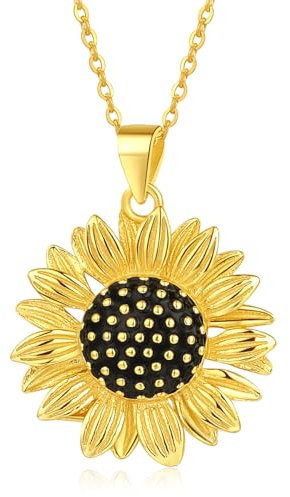 LINSTER Sonnenblumen Halskette für Damen 925 Sterling Silber Vergoldet Sonnenblumen Anhänger Geburtstag Weihnachten Schmuckgeschenke für Damen Mädchen