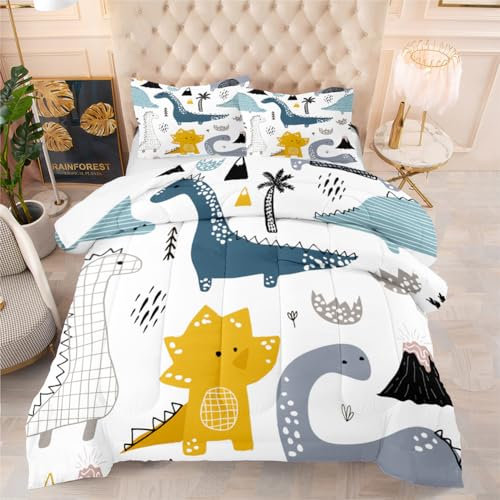 DASIAUTOEM Kinderbettwäsche, 135x200 Baby Bettwäsche Komplettset, Dinosaurier Bettwäsche, mit Dino-Motiven und Integriertem Reißverschluss, Kissenbezug 60x40cm Kinder-Bettwäsche für Jungen(Dino 5)