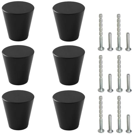 Mokife 6 Pomos de Armario Negro, Modernos Metal Redondo Tiradores de Muebles con Tornillos para Cajones Armario Cómoda, 20x23mm