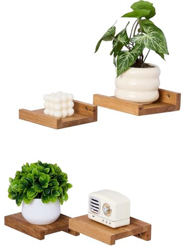 Gieanoo Wandregal Klein Holz, 4er Set Eiche Massivholz Kleine Schweberegal Holz 15cmx13cm Pflanzenregal Rustikale Holzregale mit Lippe Kleine Natürliche wanddeko Regal Wandboard