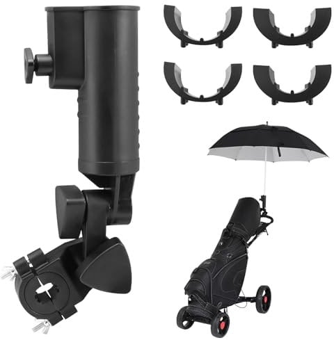 Thatyro Golf Push Cart Umbrella Holder, Adjustable Golf Trolley Umbrella Clamp Stand, Universal Umbrella Attachment for Chair Stroller Wheelchair Fishing Bike Beach (Black)