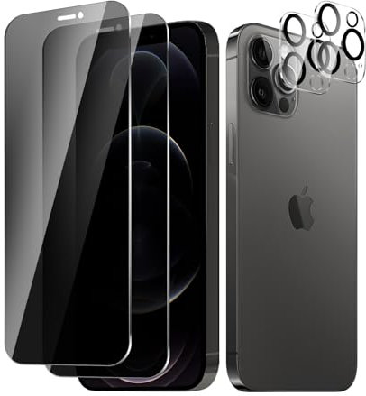 BIESHKJ 2+ 2-pack For iPhone 12 Pro Privacy Screen Protector + Camera Lens Protector, Anti Spy Tempered Glass, Easy to Install, 9H Hardness, Scratch-Resistant, Bubble-Free