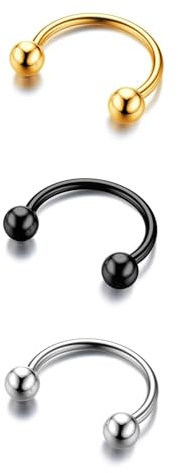 BodyBonita G23 Titan Hufeisen Septum Piercing - 3 Stück 16G Nasenringe Circular Barbell Septum Schmuck Nasenpiercing Conch Helix Rook Lippenknorpel Ohrring für Damen Herren Gold/Silber/Schwarz