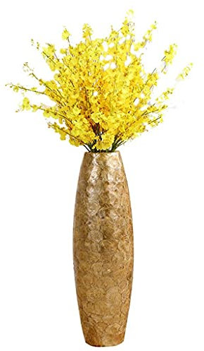Ensemble de fleurs artificielles, grand vase doré sur pied avec fleur artificielle, orchidées jaunes dansantes, orchidées modernes, décoration pour mariage, maison, bureau, fête, décoration