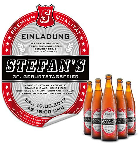 50 x Bier Flaschenetikett Einladung Geburtstag selbstklebend - Markenbier