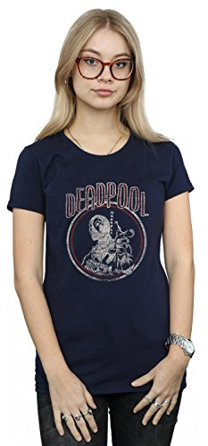 Marvel Women's Deadpool Vintage Circle T-Shirt Navy Blue Medium