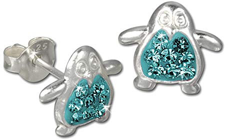 Teenie-Weenie Ohrstecker Kinder 925 Silber türkis Pinguin Ohrringe D3SDO8004T Silber Ohrschmuck für Kinder
