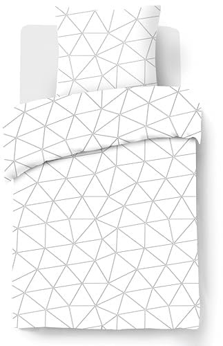 Vision Bettwäsche – Hugo weiß mit schwarzen Streifen – Bettbezug 140 x 200 cm mit 1 Kissenbezug für Einzelbett – 100% Baumwolle