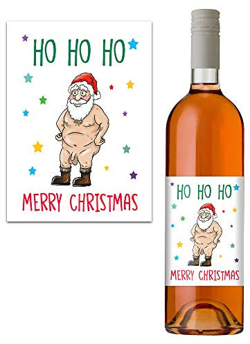 Funny Rude Christmas Wine Bottle Label Xmas Present Idea for Him & Her Pack 1