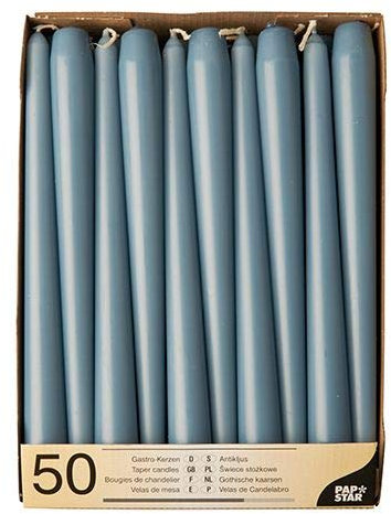 Papstar Leuchterkerzen Ø 2,2 cm, 25 cm arktikblau 88342 Spitzkerzen Halterkerzen, 50 Stück