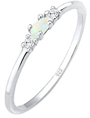 Elli Ring Damen Vintage mit Zirkonia Kristallen und Opal in 925 Sterling Silber Vergoldet