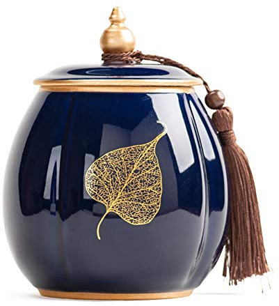 Barattoli Cucina Memorial Hall Pet Urne Ashes Cineraria Casket ceramiche Artigianali Pittura Foglie Coffin Gatto del Cane del Display Funeral at Home 10/12 (Color : Blue)