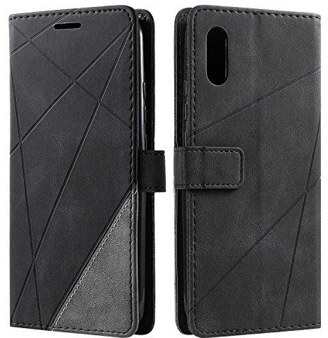 SONWO Hülle für Xiaomi Redmi 9A, Premium Leder PU Handyhülle Flip Case Wallet Silikon Bumper Schutzhülle Klapphülle für Xiaomi Redmi 9A, Schwarz