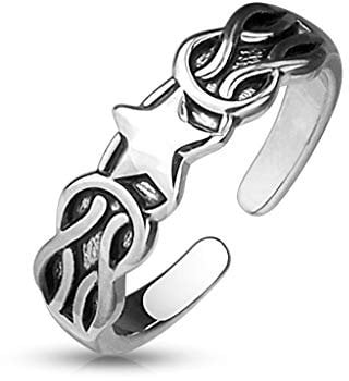 Paula & Fritz® Ring Damen Verstellbar Stern Silber 316L Chirurgenstahl Zehenring Mittelring Partnerring Freundschaftsring Offen Einstellbarer-Ring