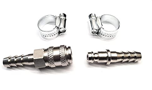 Inline Quick Release Fitting Coupling - Fits 8mm ID Propane or Butane Gas Hoses + 2 Hose Clips