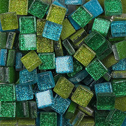 200g Tesselles en Verre Colorées Carreaux de Mosaïque Verre en Carrée Morceaux Verre de Mosaïque pour Loisirs Créatifs, Décoration, 1x1cm(Haie)