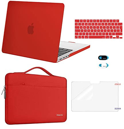 MOSISO Funda Compatible con MacBook Pro 14 Pulgadas 2024 2023-2021 M3 A2918 A2992 M2 A2779 M1 A2442 Pro MAX, Plástico Carcasa&Maletin Portatil&Pantalla Protector&Teclado&Webcam Cover,Rojo
