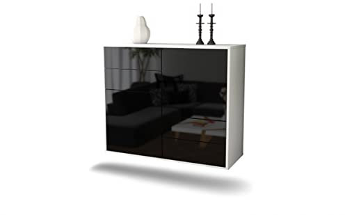Dekati Sideboard Witten hängend (92x77x35cm) Korpus weiß matt | Front Hochglanz Schwarz | Push-to-Open