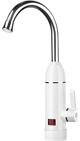 Electric Instant Heater Tap, Electric Instant Hot Water Faucet, Tankless Electric Heater Kitchen Taps, Cold and Hot Fast Heating Tap with LED Digital Display for Kitchen Bathroom (White)