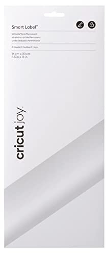Cricut Joy Smart Label beschreibbares Vinyl, permanent, 33 cm, 4 x selbstklebende Vinylbögen, für die Verwendung mit, 2010000, Weiß