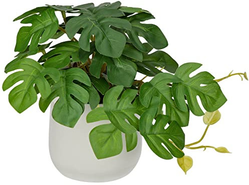 Kunstpflanze Hängend Deko Pflanzen im Keramiktopf Mini Kunstpflanze Monstera Dekoration Modern für Home Office Badezimmer Küche und Innendekoration