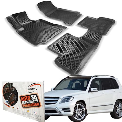 Trimak Passgenau 3D Fussmatten Auto Kompatibel mit Mercedes GLK X204 2008-2015 Auto Zubehör 1. Und 2. Reihe Gummimatten Autos TPE Allwetter Geruchlos rutschfest Vorne und Hinten Schwartz